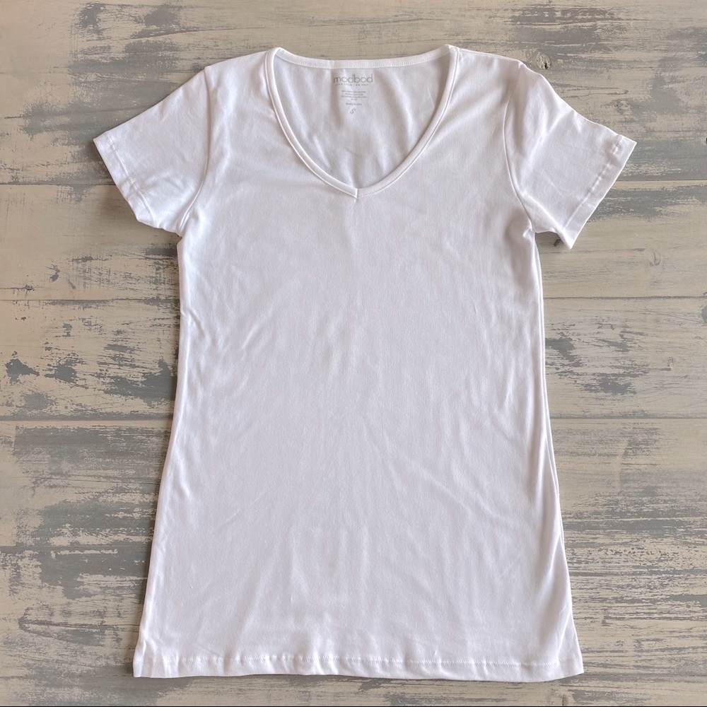 Lot of THREE Modbod White V- neck Tee, NWOT, USA Made